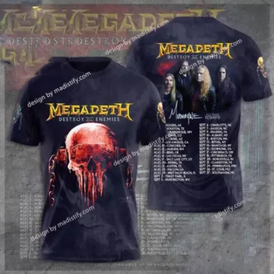 Megadeth Destroy All Enemies 2024 Tour North America Tour  Date List 3D T-Shirt