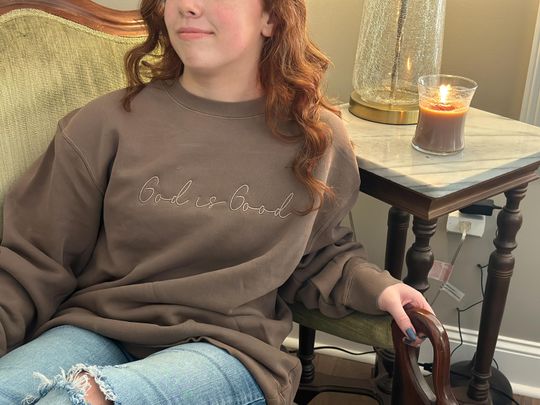 GOD IS GOOD Embroidery Sweatshirt Christian Shirt Crewneck Custom Dainty design Comfy Soft