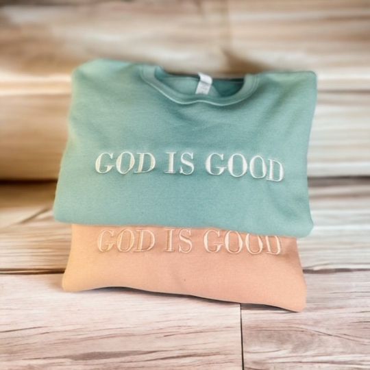 Embroidery God is good sweatshirt bella canvas faith base Christian clothing soft crewneck casual bible verse blessings