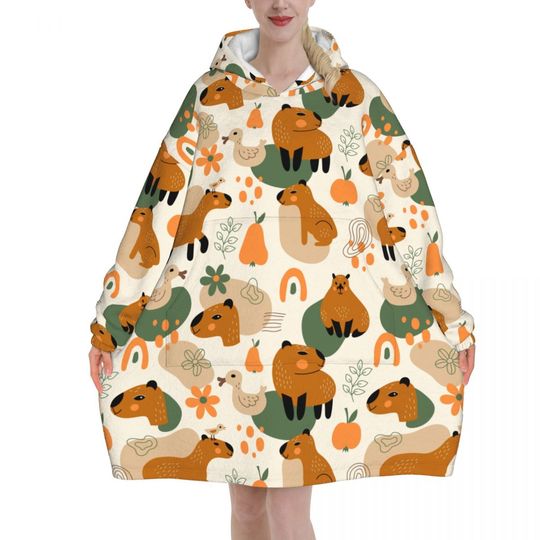 Modern Capybara Art Wearable Blanket Hoodie