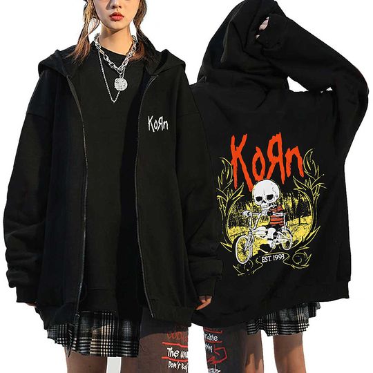 Prevalent Korn Rock Band Graphic Printed Zip-up Hoodie Gift For Fans
