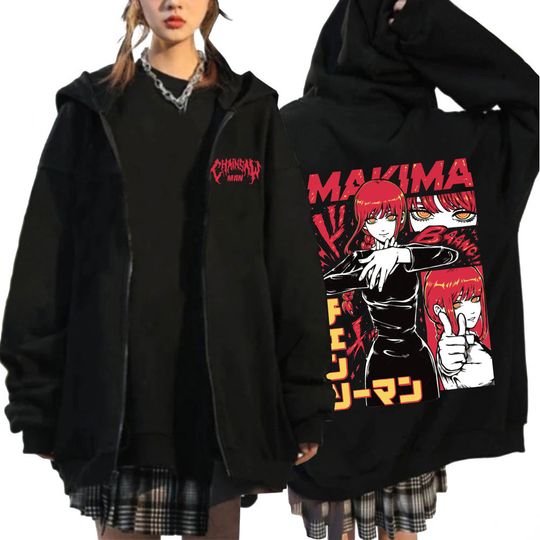 Anime Chainsaw Makima Graphic Printed Zip-up Hoodie Gift For Fans