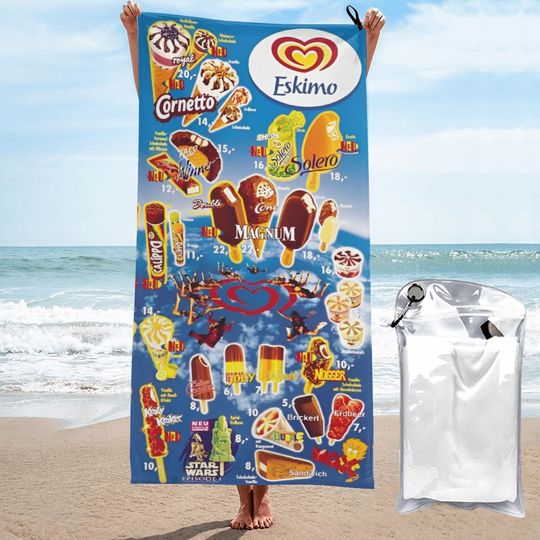 Stylish Ice Cream Menu Poster Sea Beach Towel Summer Microfiber Shower Towel Sandproof Quick Dry Surf Towels