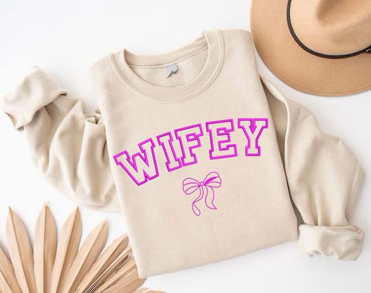 Embroidered Wifey Bow Crewneck Sweatshirt,Bridal Shower Gift,Couples Sweatshirt,Embroidered Bow Ribbon Gift,Wifey Gift,New Bride Sweater