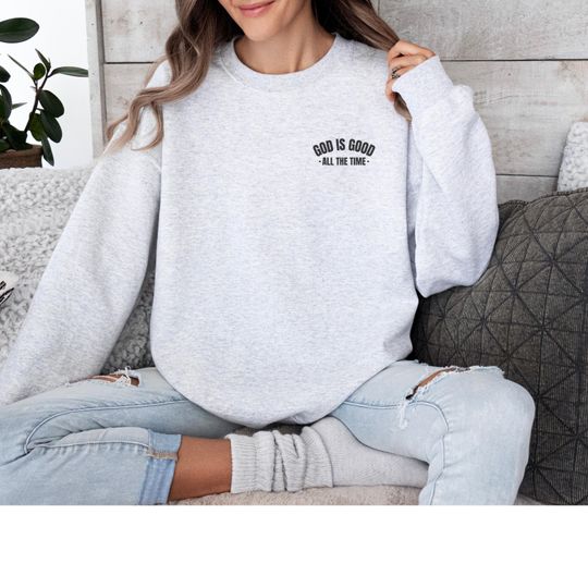 God Is Good Embroidery Sweatshirt Faith-Based Apparel Crewneck Cozy Gift Idea Comfortable Religious Clothing