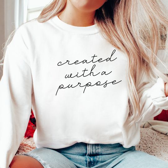 Discover Embroidered Style Print Created With a Purpose Sweatshirt, Christian Apparel, Christian Hoodie,  God Is Good