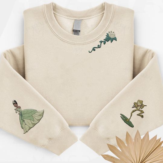 Embroidered Tiana Disney Princess Water Lily Flower Sweatshirt, The Princess And The Frog Embroidery Shirt, Disneyland Girl Trip Sweater