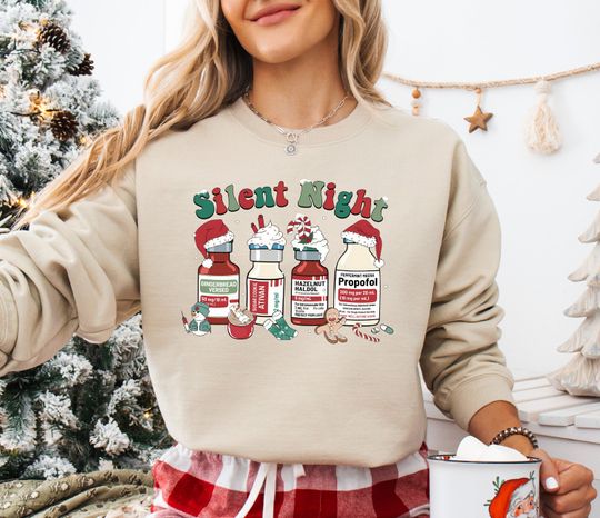 Silent Night ICU Nurse Christmas Shirt, Nurse Xmas Shirt, Very Merry Xmas Sweatshirt, Funny Nursing Christmas Shirt, ICU Nurse Xmas Shirt