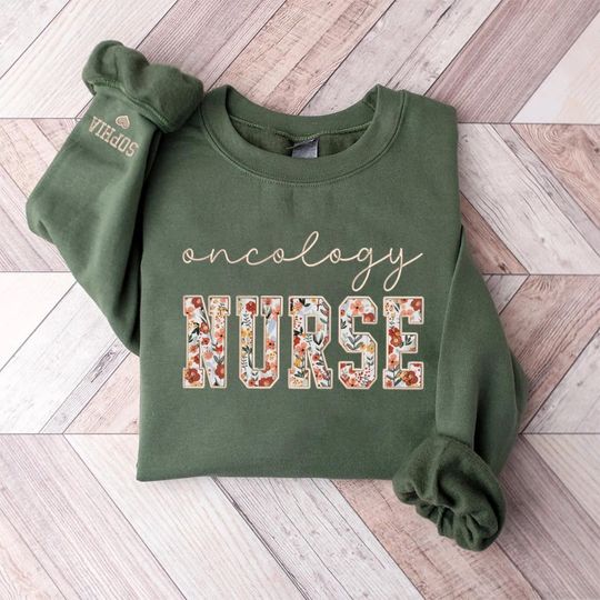Embroidered Floral Cancer Nurse Sweatshirt, Oncology Nurse Sweatshirts, Oncology Nursing Sweaters, Cancer Awareness Gifts, Fight Cancer Gift