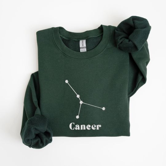 Cancer Zodiac Embroidered Sweatshirt, Embroidered Zodiac Crewneck Sweater, Embroidered Cancer Shirt, Astrology Sweater, Cancer Sign