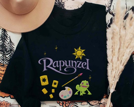 Embroidered Disney Tangled Princess Rapunzel Sweatshirt, Sun Lantern Pascal Embroidery Sweater, Disneyland Family Trip 2024, Gift For Family