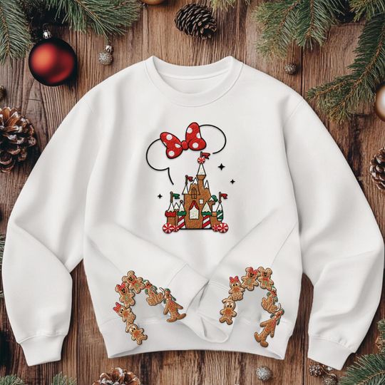 Embroidered Disney Castle Gingerbread Mickey And Friends Cookie Sweatshirt, Mickey Very Merry Xmas Party Sweater, Disneyland Trip Matching