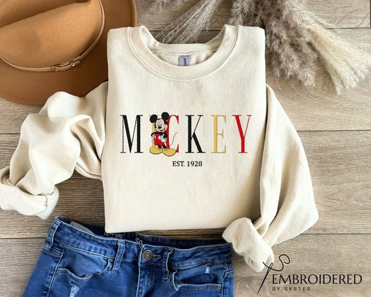 Embroidered Mickey Mouse Sweatshirt, Disney Characters Embroidery Crewneck Sweater, Gift for Her Him, Best Day Ever, Disneyland Trip