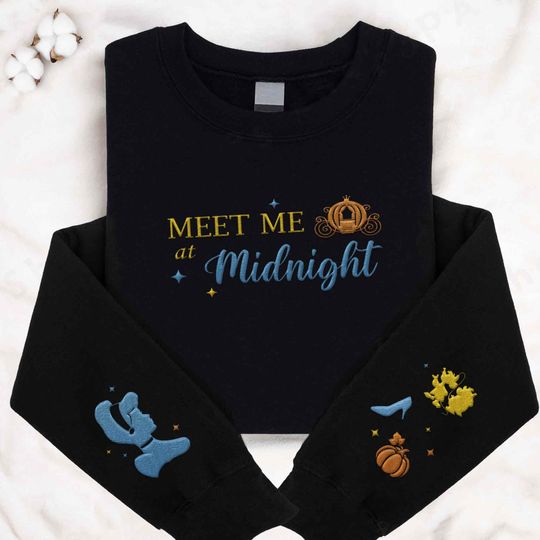 Embroidered Cinde Princess Meet Me At Midnight Sweatshirt, Jaq Gus Shoe Pumpkin, Disney Embroidery, Magic Kingdom, Disneyland Trip