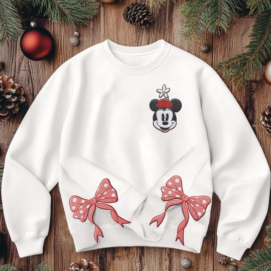 Embroidered Cute Disney Minnie Bow Coquette Sweatshirt, Minnie Mouse Daisy Flower Sweater, Disneyland Trip Matching 2024, Gift For Friends