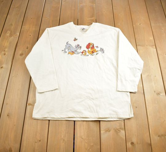 Vintage 1990s Disney Lady And The Tramp Fleece Embroidered Sweater