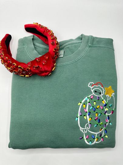 Baymax Christmas Lights Embroidered Sweatshirt | Disney Embroidered Crewneck