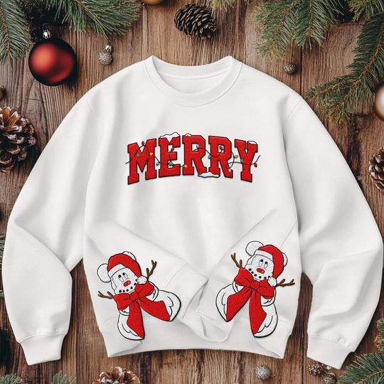 Embroidered Disney Christmas Coquette Bow Mickey Snowman Sweatshirt, Mickey's Very Merry Xmas Party, Disneyland Family Trip