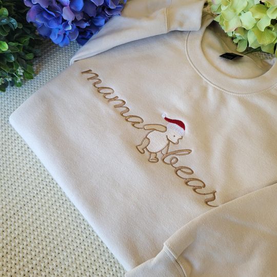 Winnie The Pooh Christmas Mama Bear Sweater| Embroidered Crewneck Or Hoodie