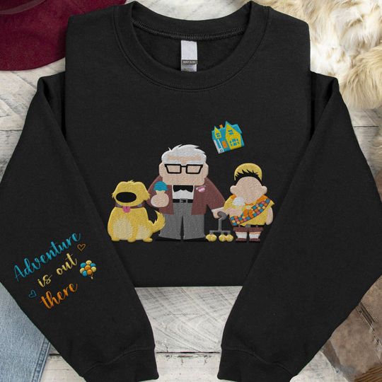 Embroidered Carl Russell Kevin Dug Adventure Is Out There Sweatshirt, Disney Up Embroidery Sweater, Magic Kingdom, Disneyland Family Trip
