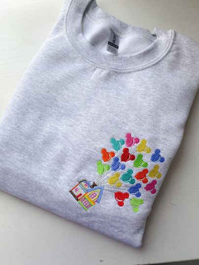 Up House with Mickey Balloons Embroidered Crewneck | Disney Up Embroidered Sweatshirt