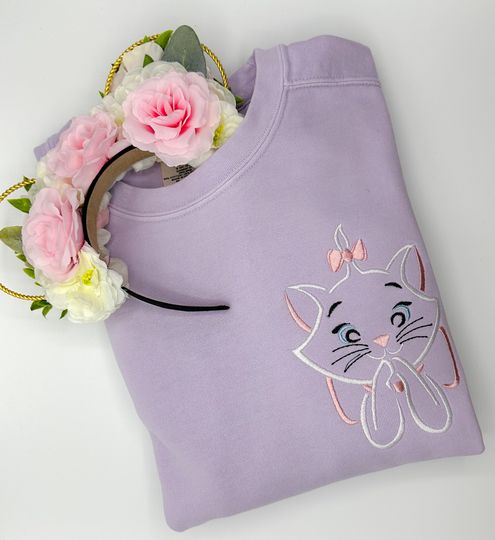 Marie Embroidered Sweatshirt | Disney Crewneck | Disney Aristocats Embroidered Crewneck