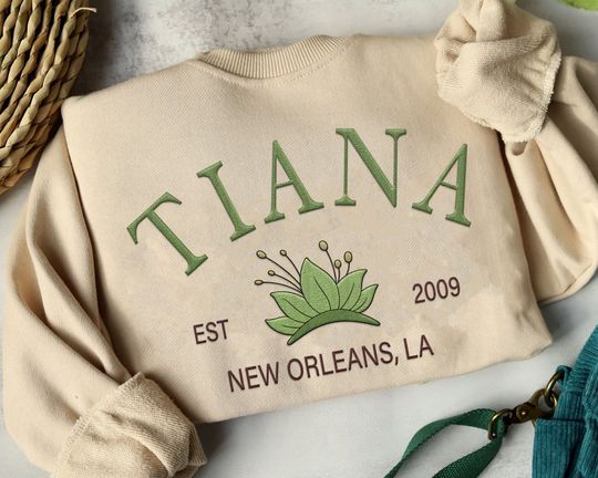 Embroidered Tiana Princess New Orleans Sweatshirt, Retro  Princess And The Frog Embroidery Sweater, 2024 Trip,   World