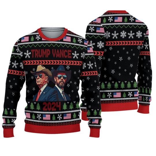 Trump Vance 2024 Ugly Christmas Sweater, Trump Vance Vote Election Ugly Sweater, Christmas Sweater Gift For Donald Trump Supporter