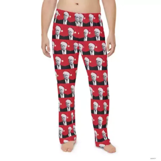 Trump Santa Hat Pajama Pants, Funny Christmas Festive Trump PJs