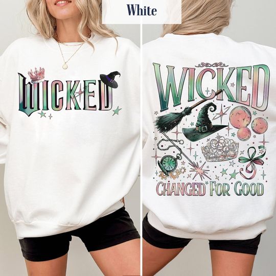 Wicked Movie 2Sided Sweatshirt, Wizard of Oz Fan Gift, Witch Pink and Green Shirt, Pop Culture Graphic Wicked Musical Shirt, A New Musical