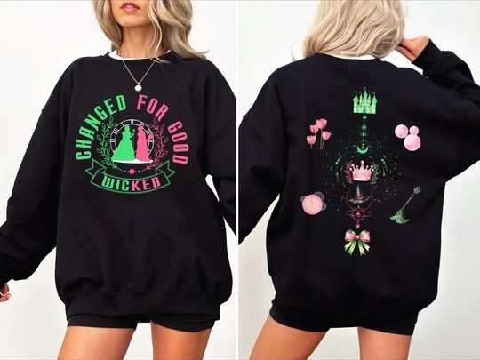 Wicked Change For Good Glitter Sweatshirt, Defy Gravity Broomstick Magic Wand Shirt, Wizard of Oz Movie Shirt, Witch Pink And Green Shirt
