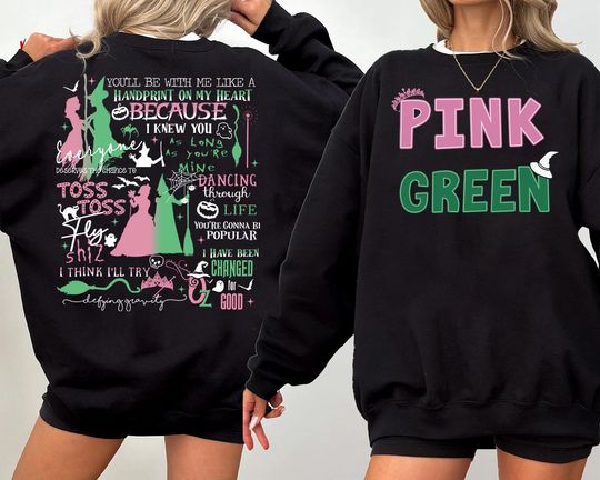 Pink Green Sweatshirt, Wicked Defy Gravity Sweatshirt, Wicked Shirt, Wizard of Oz shirt Broomstick, Fall Shirt,  Wizard of Oz Sweatshirt.