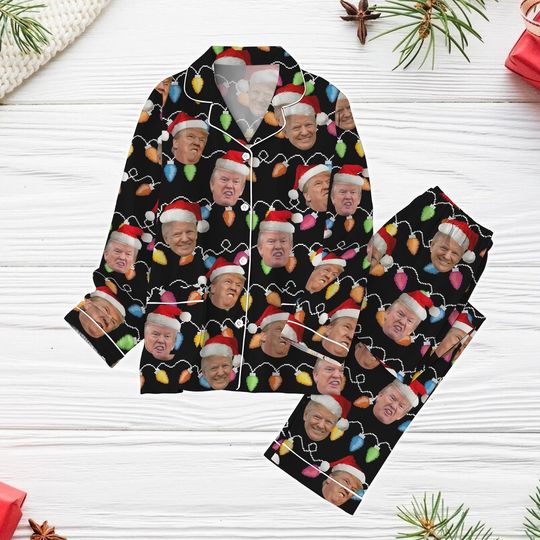 Donald Trump Santa Christmas Pajamas, Humorous Trump Pajama Pants, Funny Trump Face Holiday Pajamas, Donald Trump Vote Election Pajamas
