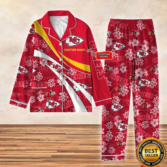 Kansas City Football Christmas Satin Pajamas, Kansas City Football Satin Pajamas, Chiefs Football Satin Pajamas, American Football Fan Gifts