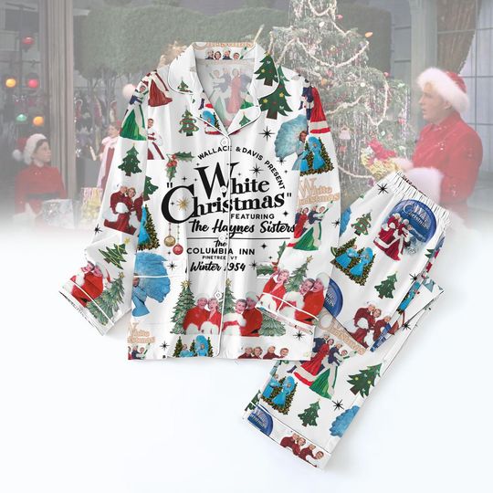 White Christmas Pajamas Set, White Christmas Movie Shirt, Christmas Song Pajamas Set, Pajamas Family, Xmas 90s Movie Pajamas For Party