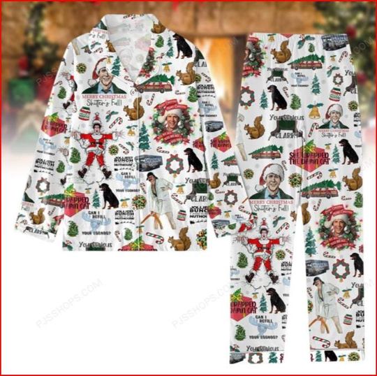 Shitters Full Christmas Pajamas Set, Groovy National Lampoon's Christmas Vacation, Griswold Family Xmas Pajamas, You Serious Clark Pj Set