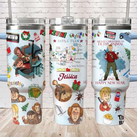 Home Alone Tumbler 40 oz, Custom McCallister Xmas Tumbler, Filthy Souls Alone Coffee Tumbler, Christmas Movie Tumbler, Wet Bandits Gift