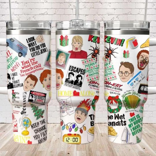 Home Alone Movie Tumbler 40 oz, The Wet Bandits Christmas Tumbler, Kenvin McCallister Xmas Tumbler, Filthy Souls Coffee Tumbler