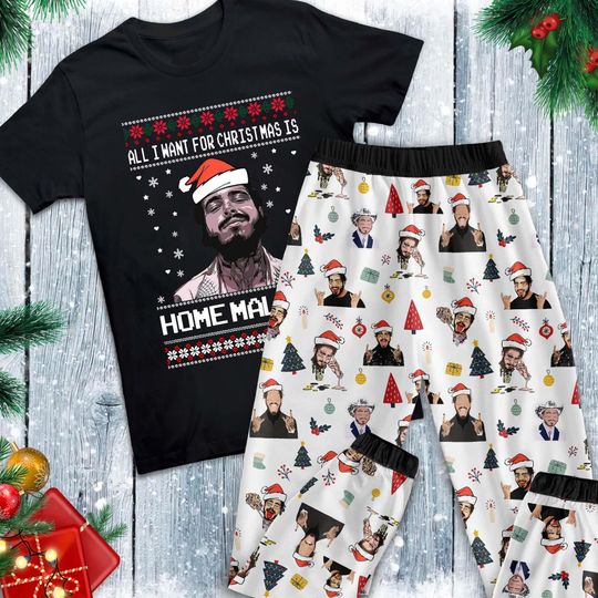 Home Malone Pajamas Set - Post Malone Family Christmas Pajamas, Gift For Fans