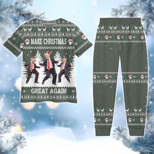 Christmas Trump Dancing Tshirt And Pajamas Pants, Make Christmas Great Again Holiday Shirt, Funny Trump Xmas Pajamas, Republican Pjs