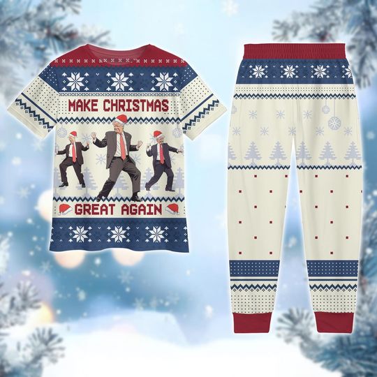 Trump Dancing Pajamas Set, Make Christmas Great Again Shirt, Trendy Holiday Trump Pjs, Republican Xmas Pajamas, Trump President Tee