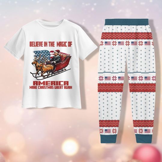 Santa Trump Christmas 3D Tshirt, Trump Pajamas Pants, Make Christmas Great Again Pajamas, Trump Republican 2024 Pajamas, Pajamas Party