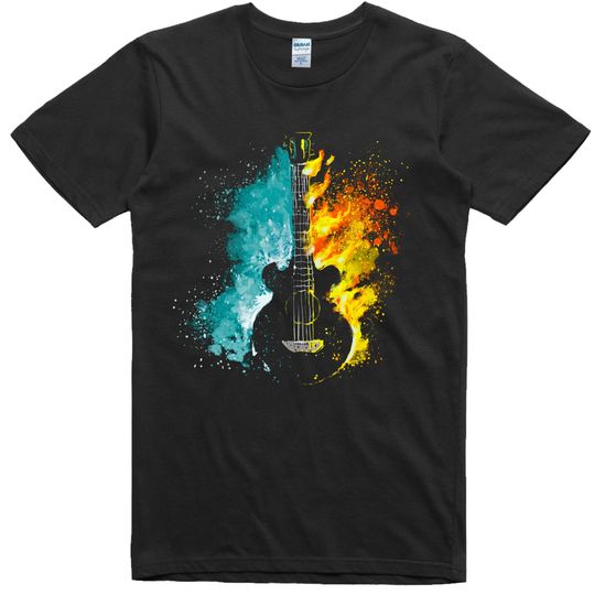 Mens T Shirt Christmas Gift Guitar Fire & Ice Music Regular Fit Tee