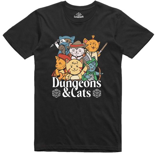 RPG Funny Mens T Shirt Dungeons and Cats Role Playing Regular Fit Tee