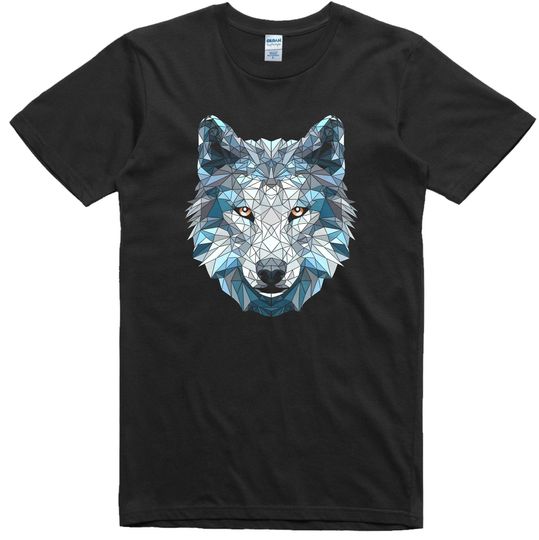 Wolf Mens T Shirt Polygonal Style Colorful Print Regular Fit Tee