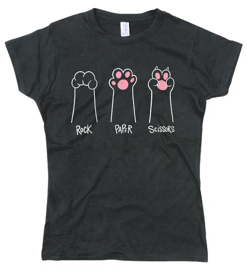 Funny Womens T Shirt Cat Paws Rock Paper Scissors Regular Fit Tee