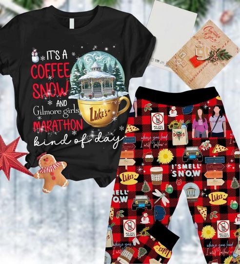 Christmas Gilmore Girls Womens Pajamas, Lukes Coffee Matching Pajamas Set, Tv Show Midnight Shirt, Pajamas For Party, Gift For Her