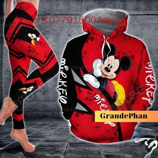 Free custom name Mickey Mouse Hoodie and Leggings Suit women's Diseny Minnie Hoodie Yoga Pants Sweatpants Fashion Tracksuit set