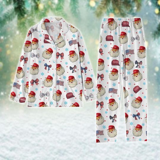 Santa Make Christmas Great Again Pajamas, Trump 2024 Pajamas Set, Trump Santa Xmas Pajamas, Republican Matching Pajamas