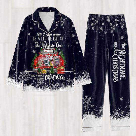 Jack And Sally Christmas Pajamas Set, The Nightmare Before Xmas Shirt, Skellington Holiday Pajamas, Horror Characters Pj Set